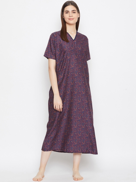 

The Kaftan Company Maroon & Blue Printed Nightdress NT_CO_LYRA13