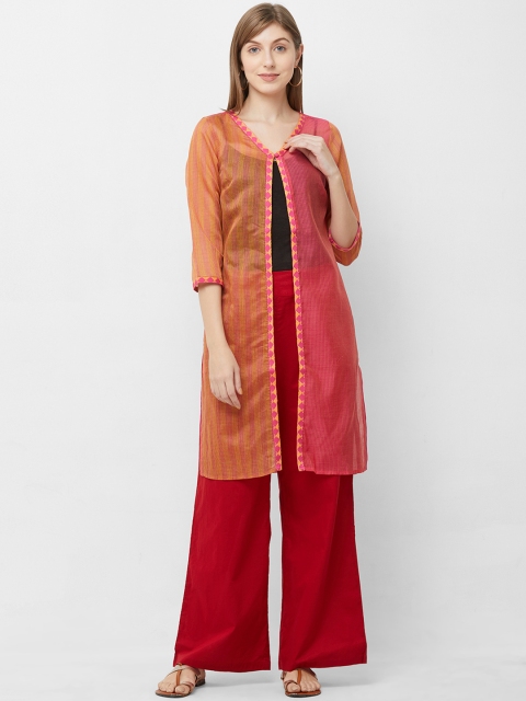 

Fusion Beats Women Pink Self Design Button Shrug