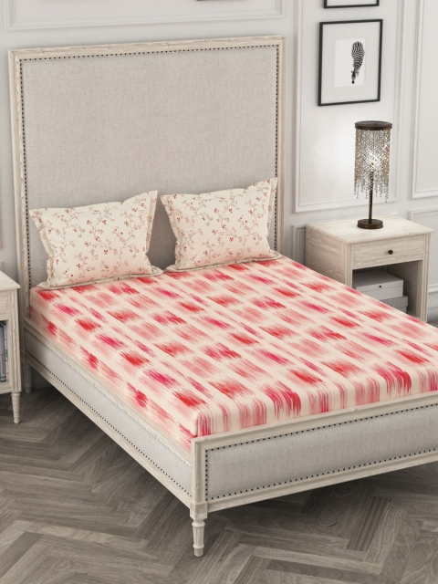 

Portico New York Off-White & Red Abstract 144 TC Cotton 1 King Bedsheet with 2 Pillow Covers