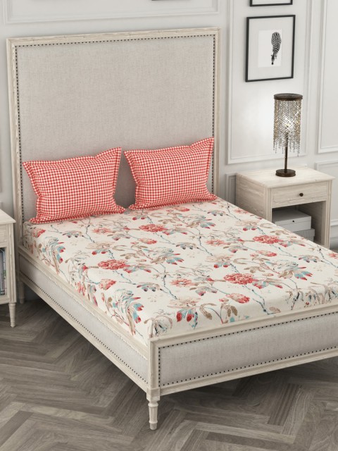 

Portico New York Multicoloured Floral 144 TC Cotton 1 King Bedsheet with 2 Pillow Covers, Multi