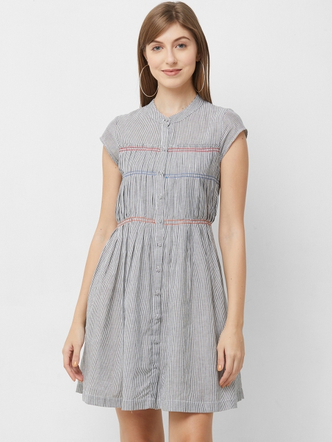 

109F Women Grey Striped Shirt Dress