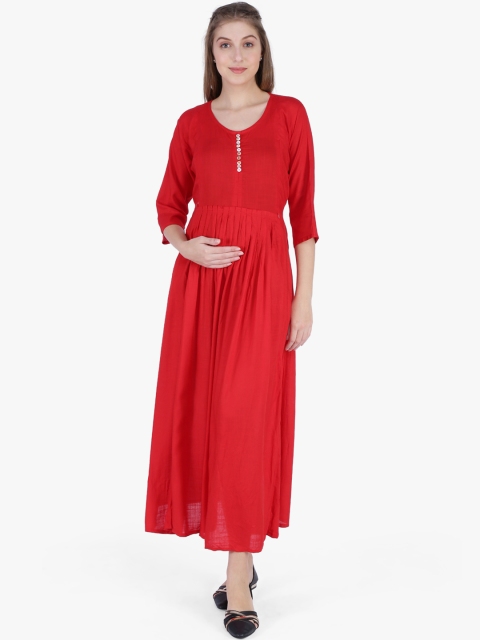 

MomToBe Women Red Solid Maternity Empire Dress