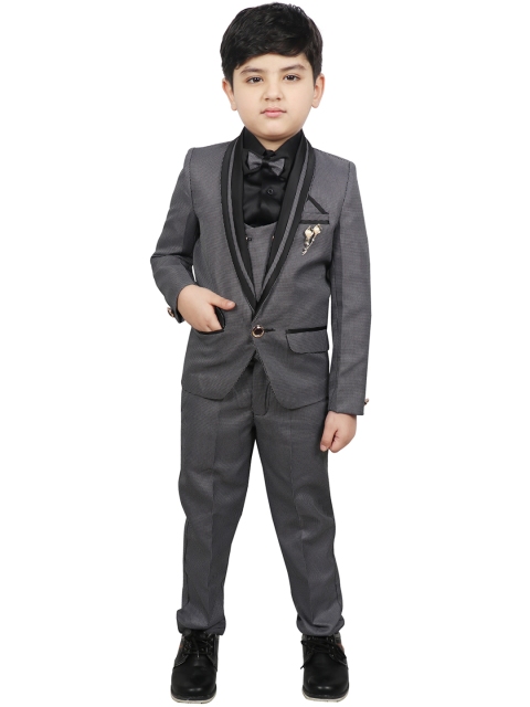 

SG YUVRAJ Boys Black & White Self-Design Tuexdo Party Suit