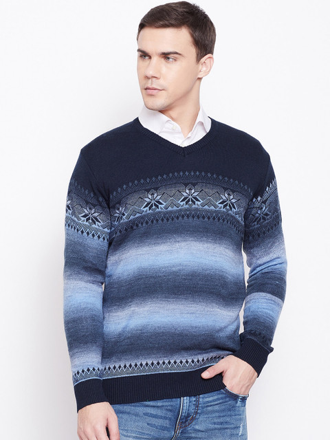 

Duke Men Navy Blue Striped Pullover Sweater