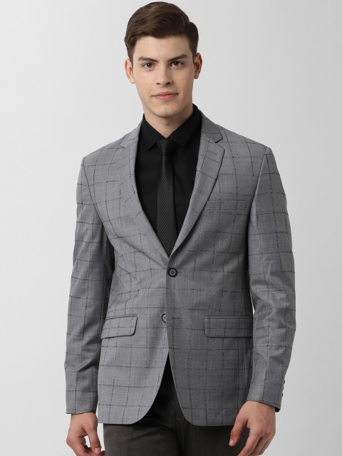 

Peter England Men Grey Checked Slim Fit Single-Breasted Formal Blazer