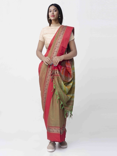 

Unnati Silks Green Pure Cotton Solid Narayan Peth Handloom Sustainable Saree