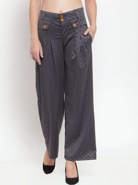 armure Women Grey Solid Wide Leg Palazzos