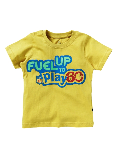 KiddoPanti Boys Yellow Printed Round Neck T-shirt