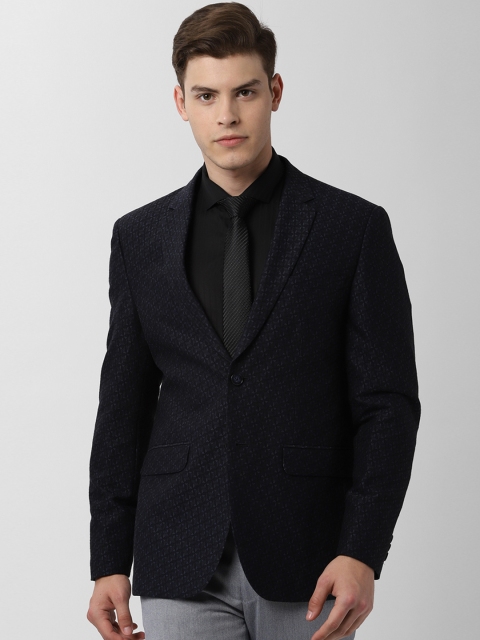 

Peter England Men Navy Blue Self Design Slim Fit Single-Breasted Formal Blazer