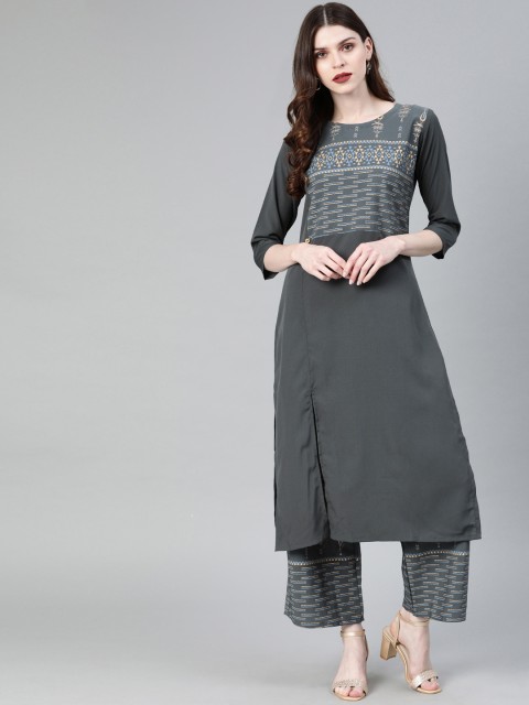 

ZIYAA Women Grey Printed Straight Kurta