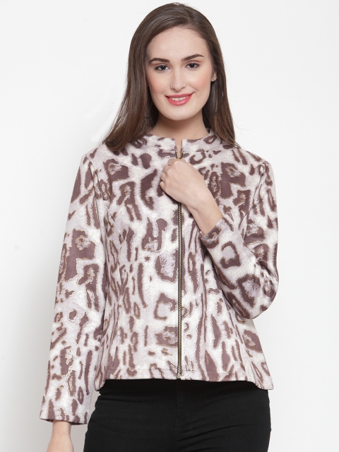 

armure Women Off-White & Brown Animal Print Lightweight Tailored Jacket