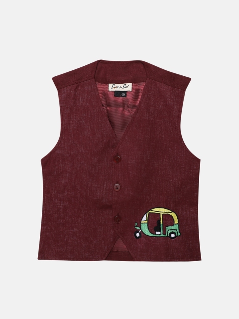 

BownBee Boys Maroon Solid Pure Cotton Waistcoat