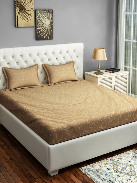 

SWAYAM Beige Geometric 250 TC Cotton 1 Double Queen Bedsheet with 2 Pillow Covers