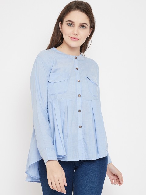 

Ruhaans Women Blue Classic Regular Fit Solid Casual Shirt