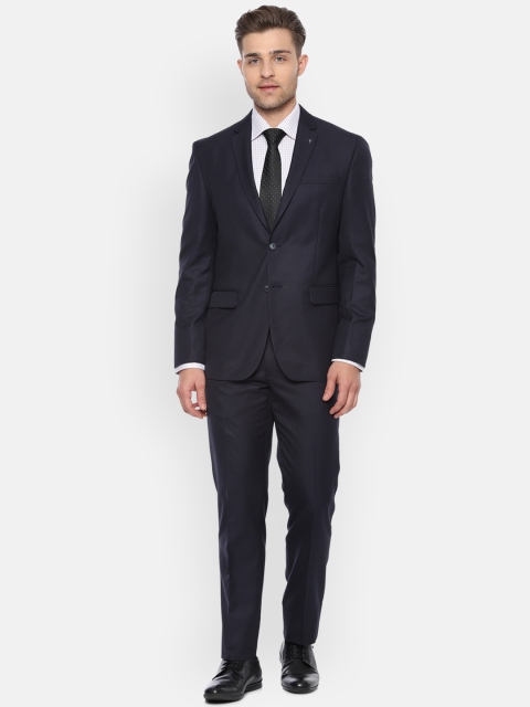 

Van Heusen Men Black Slim Fit Checked Single-Breasted Formal Suit, Navy blue