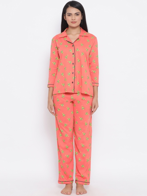 

Clovia Women Orange & Green Printed Night suit