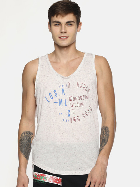 

Masculino Latino Men Off-White & Grey Printed Scoop Neck T-shirt