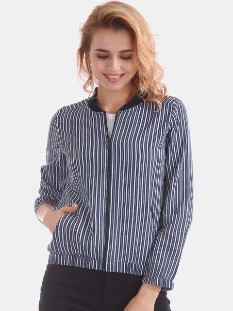 

Cherokee Women Navy Blue Striped Tailored Jacket