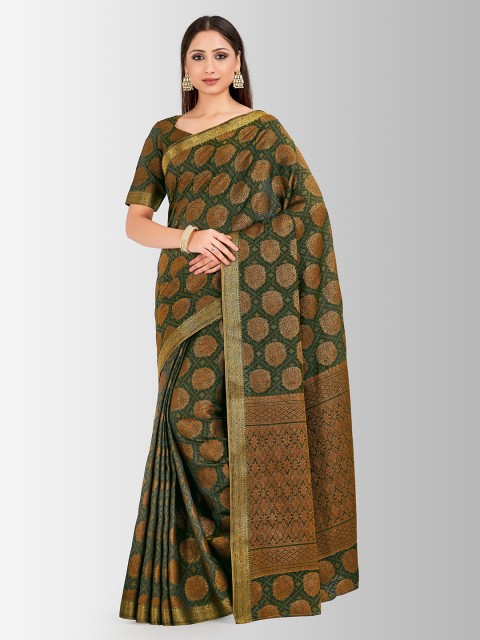 

Mitera Green & Copper-Toned Art Silk Woven Design Kanjeevaram Saree