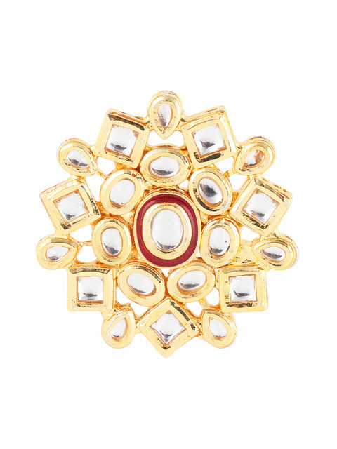 

Fabstreet Gold-Plated Red & White Kundan Studded Meenakari Ring