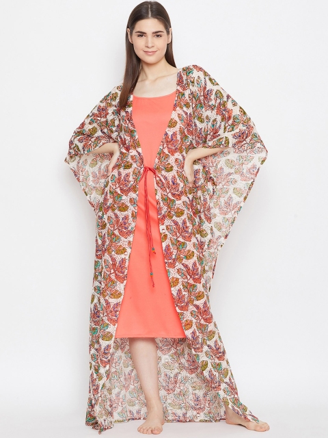 

The Kaftan Company Peach-Coloured Printed Nightdress
