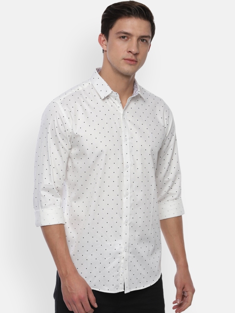 

V Dot Men White Slim Fit Printed Casual Shirt
