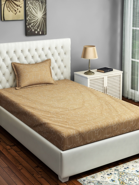 

SWAYAM Gold-Toned & White Geometric 250 TC Cotton 1 Single Bedsheet with 1 Pillow Covers