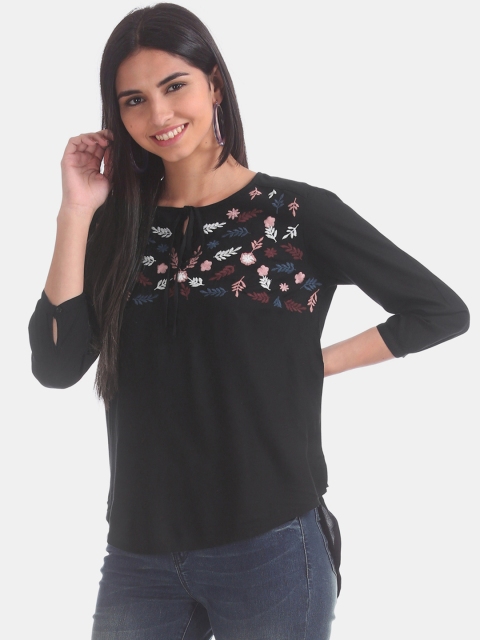 

Cherokee Women Black Embroidered High-Low Top