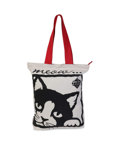 

Pick Pocket Off-White & Red Printed Tote Bag