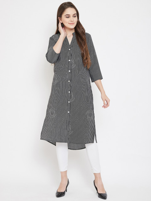 

Ruhaans Women Black & White Striped Tunic
