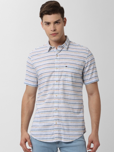 

Peter England Casuals Men White & Blue Slim Fit Striped Casual Shirt