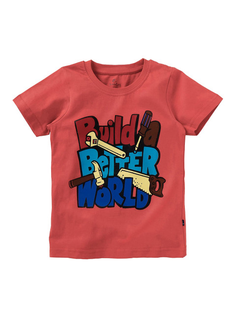 

KiddoPanti Boys Orange Printed Round Neck T-shirt