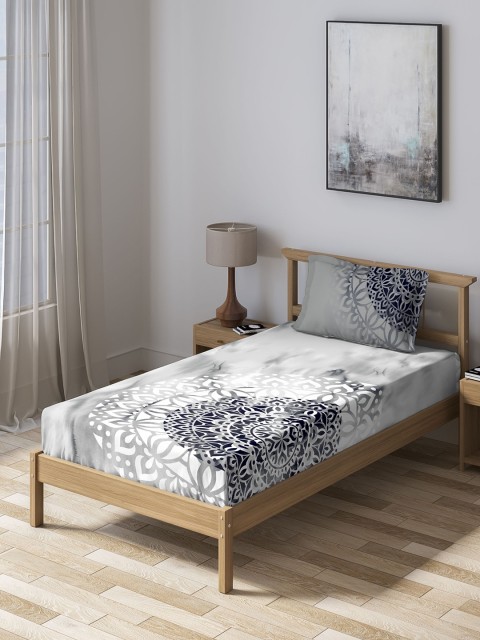 

DDecor Grey Ethnic Motifs 150 TC Cotton 1 Single Bedsheet with 1 Pillow Covers