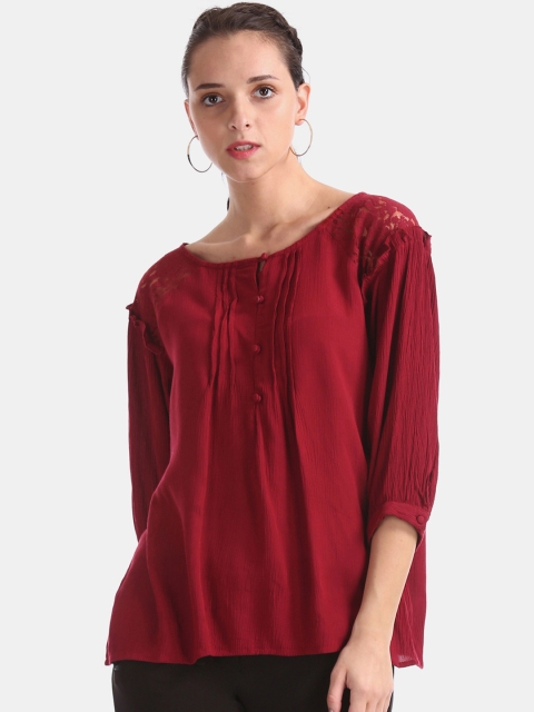 

Cherokee Women Maroon Solid A-Line Top