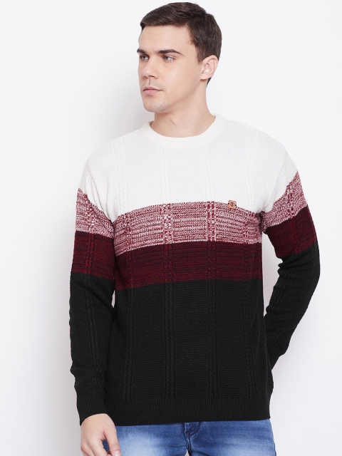 

Duke Men Black & Maroon Colourblocked Pullover Sweater