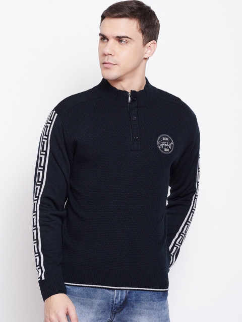 

Duke Men Navy Blue Solid Pullover Sweater