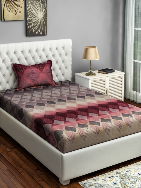 

SWAYAM Maroon & Grey Geometric 250 TC Cotton 1 Single Bedsheet with 1 Pillow Covers