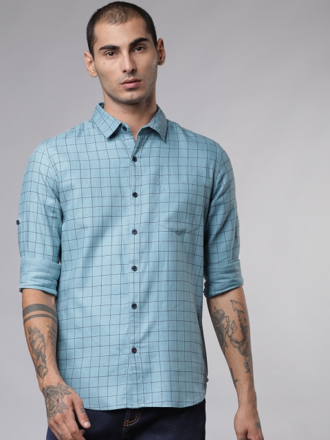 

LOCOMOTIVE Men Blue Slim Fit Checked Casual Shirt