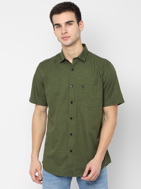 Allen Solly Men Olive Green Slim Fit Checked Casual Shirt