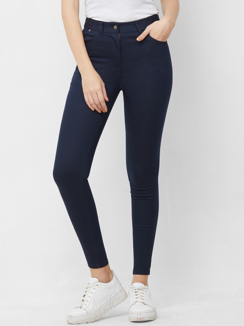 

109F Women Navy Solid Mid-Rise Jeggings, Navy blue