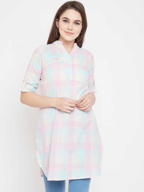 

Ruhaans Women Green & Pink Checked Tunic