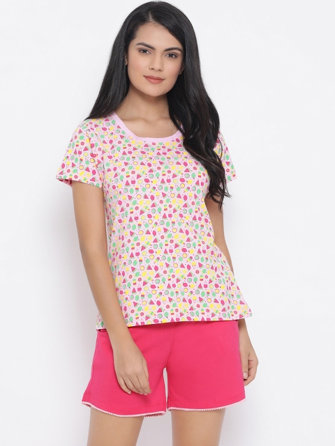 

Clovia Women Pink & Red Printed Night suit LS0466P223