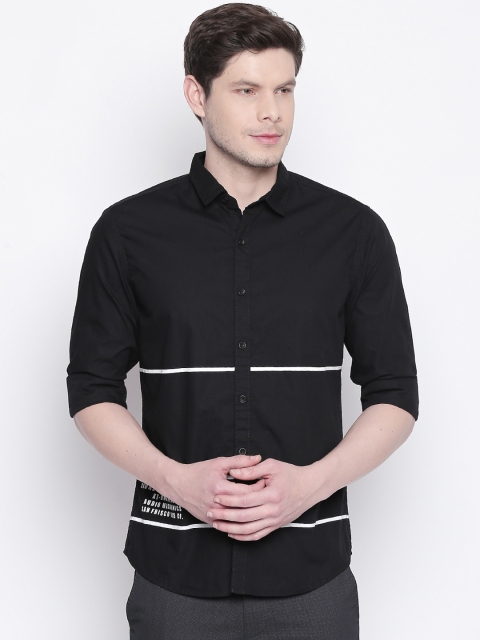 

SF JEANS by Pantaloons Men Black Regular Fit Striped Casual Shirt