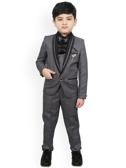

SG YUVRAJ Boys Black & White Self-Design Tuexdo Party Suit