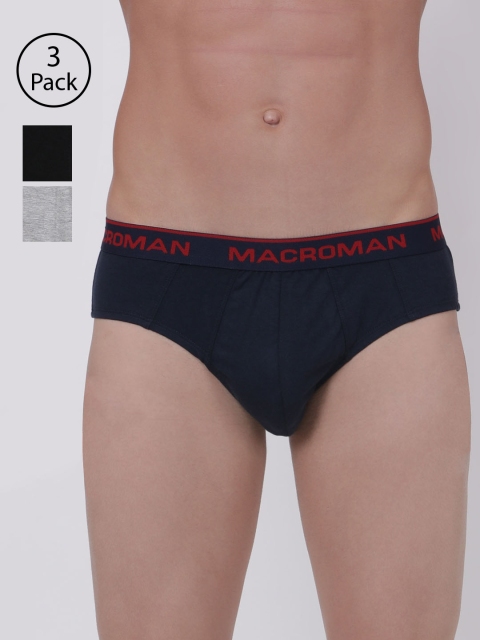 

Macroman M-Series Men Pack Of 3 Assorted Solid Briefs M509-BL-GR-NB-S