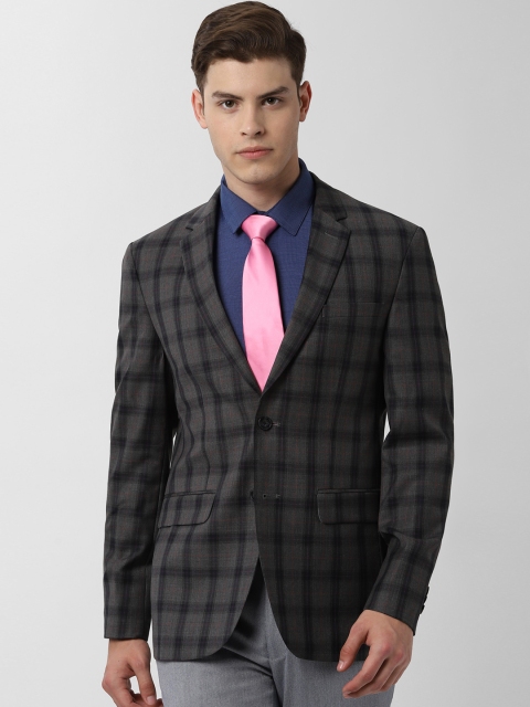 

Peter England Men Grey Checked Slim Fit Single-Breasted Formal Blazer
