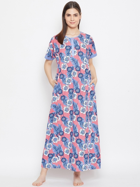 

The Kaftan Company Peach-Coloured & Blue Printed Nightdress