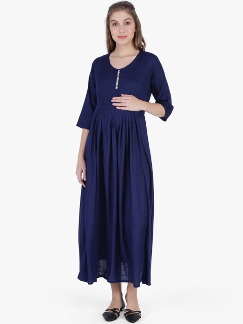 

MomToBe Women Navy Blue Solid Maternity Empire Dress