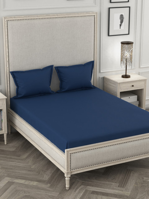 

Portico New York Navy Blue Solid 144 TC Cotton 1 Super King Bedsheet with 2 Pillow Covers