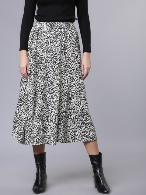 

Tokyo Talkies Women White & Black Animal Printed Flared Midi Skirt
